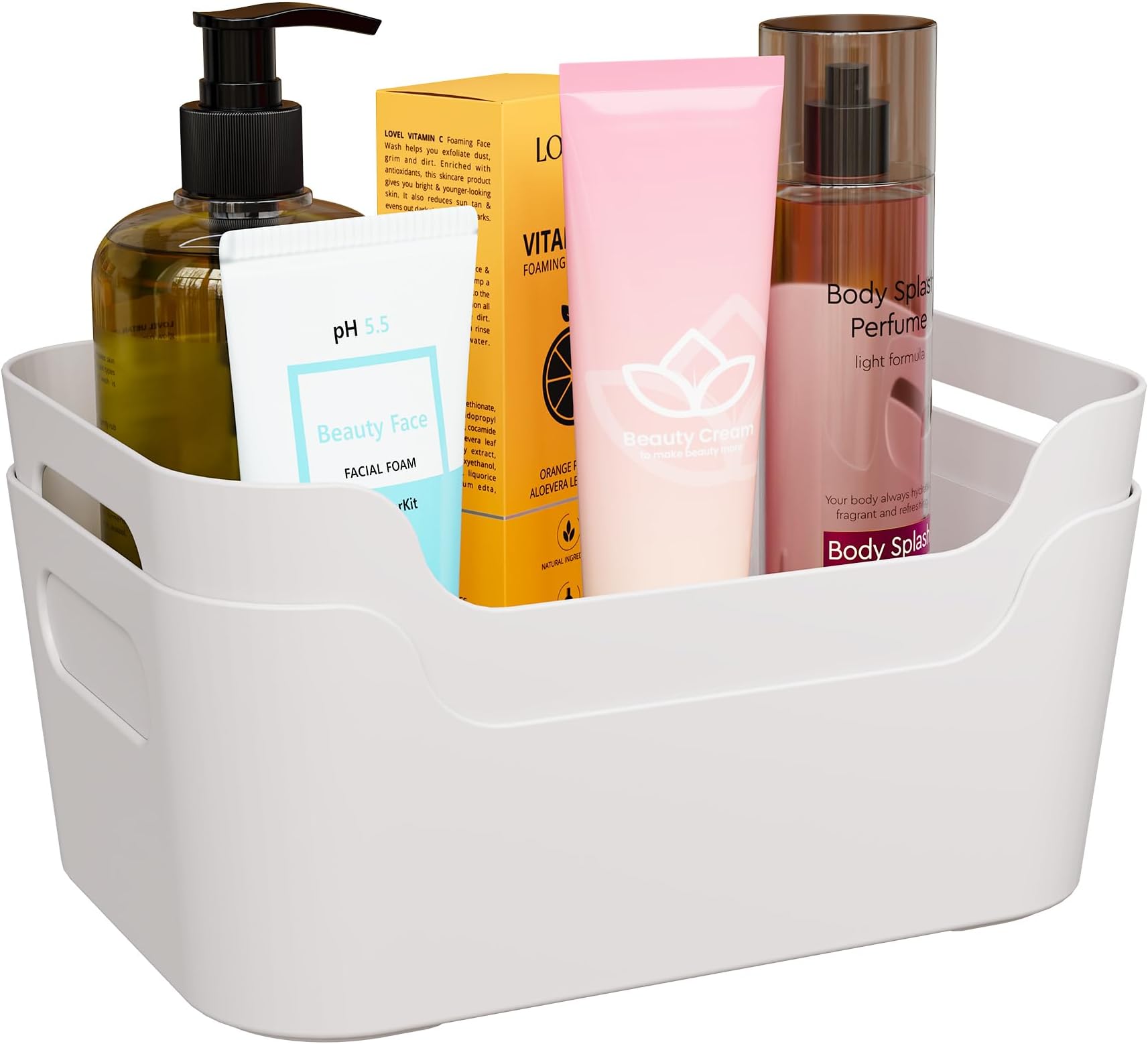 TEX-RO Storage Box and Organiser | Storage Organiser | Organizer Storage Box for Home & Kitchen | Durable Storage Basket & Plastic Basket for Storage (Pack of 2, White)