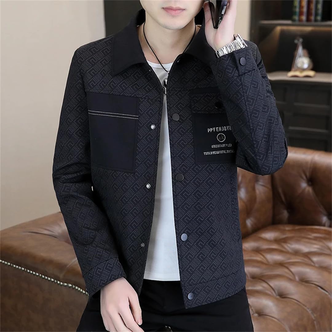 Męska kurtka z długim rękawem klapa biznesowa odzież wierzchnia slim fit towarzyska streetwear wiatrówka kurtka