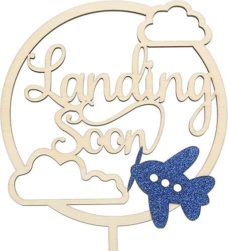 Miniatura 6 de Landing Soon - Decoración de madera para pastel de baby shower, decoración para tartas personalizada, tema de avión