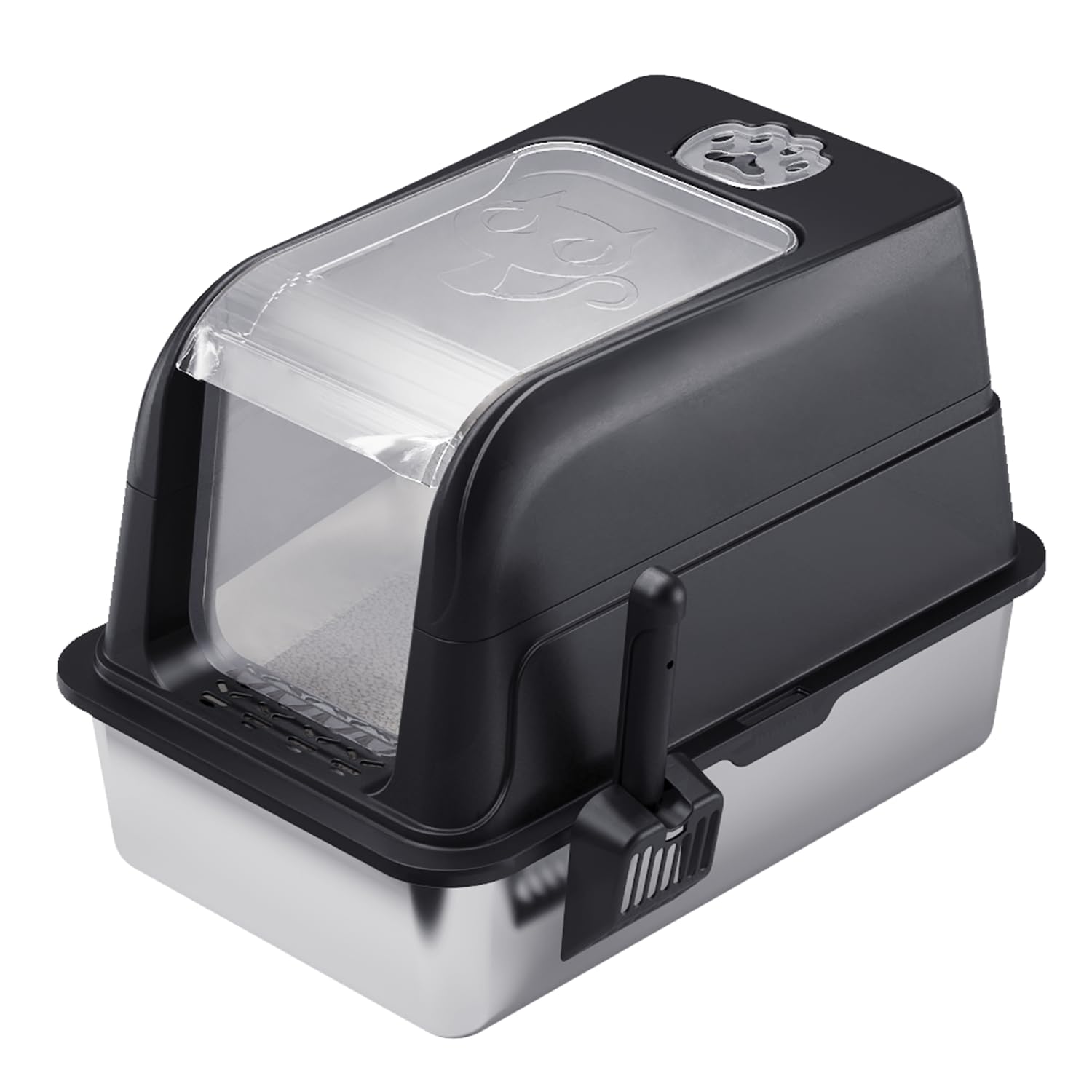 Extra Large Litter Box for Big Cats, Stainless Steel Cat Litter Box with High Side, Without Leakage and Stick, Includes Litter Scoop (Black)