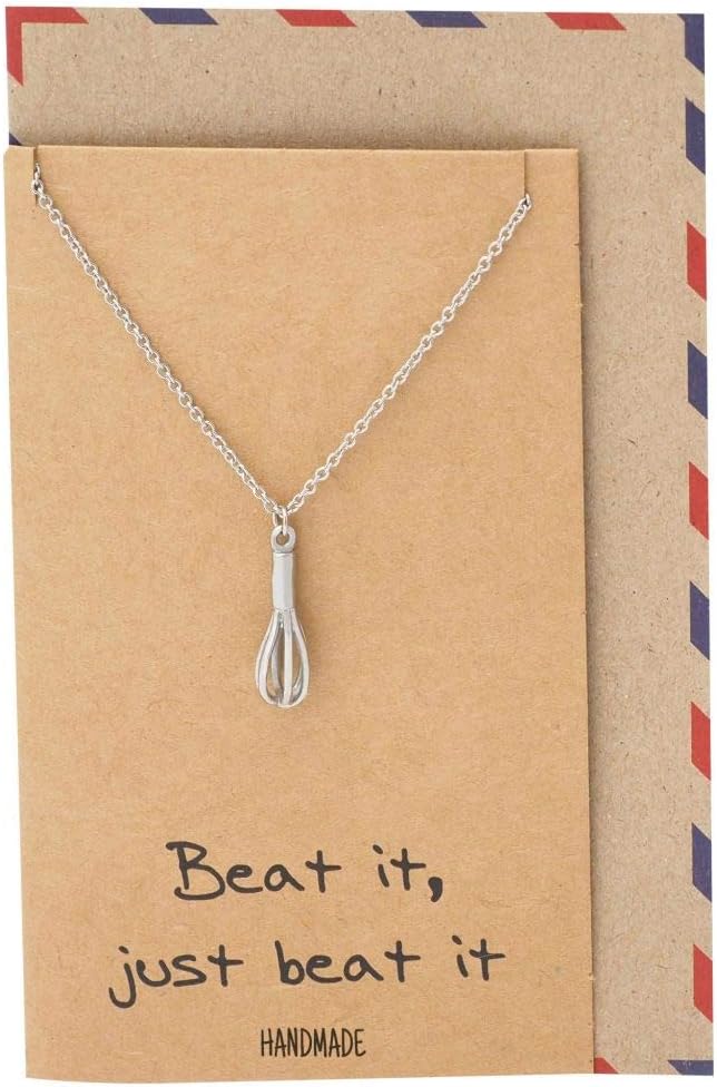 quan jewelry Baker Chef Necklace, Gifts for Mom, Mothers Day Gift, Whisk Egg Beater Pendant Charm, Fashion Jewelry comes with Inspirational Quote Card (Silver Tone)