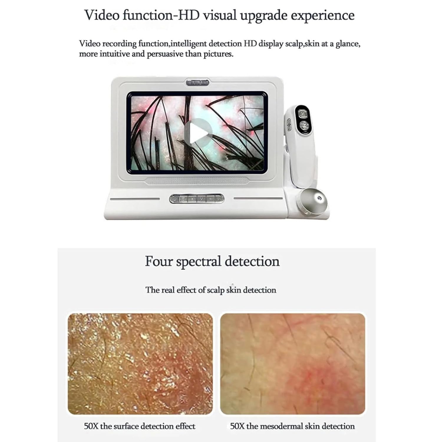 11 Zoll HD Haut- und Kopfhaut-Analysegerät, 50x/200x Vergrößerung, 4-Spektrum-Erkennung, Polarisationslicht, Haarfollikel-Detektor für Salon, Klinik und Heimgebrauch