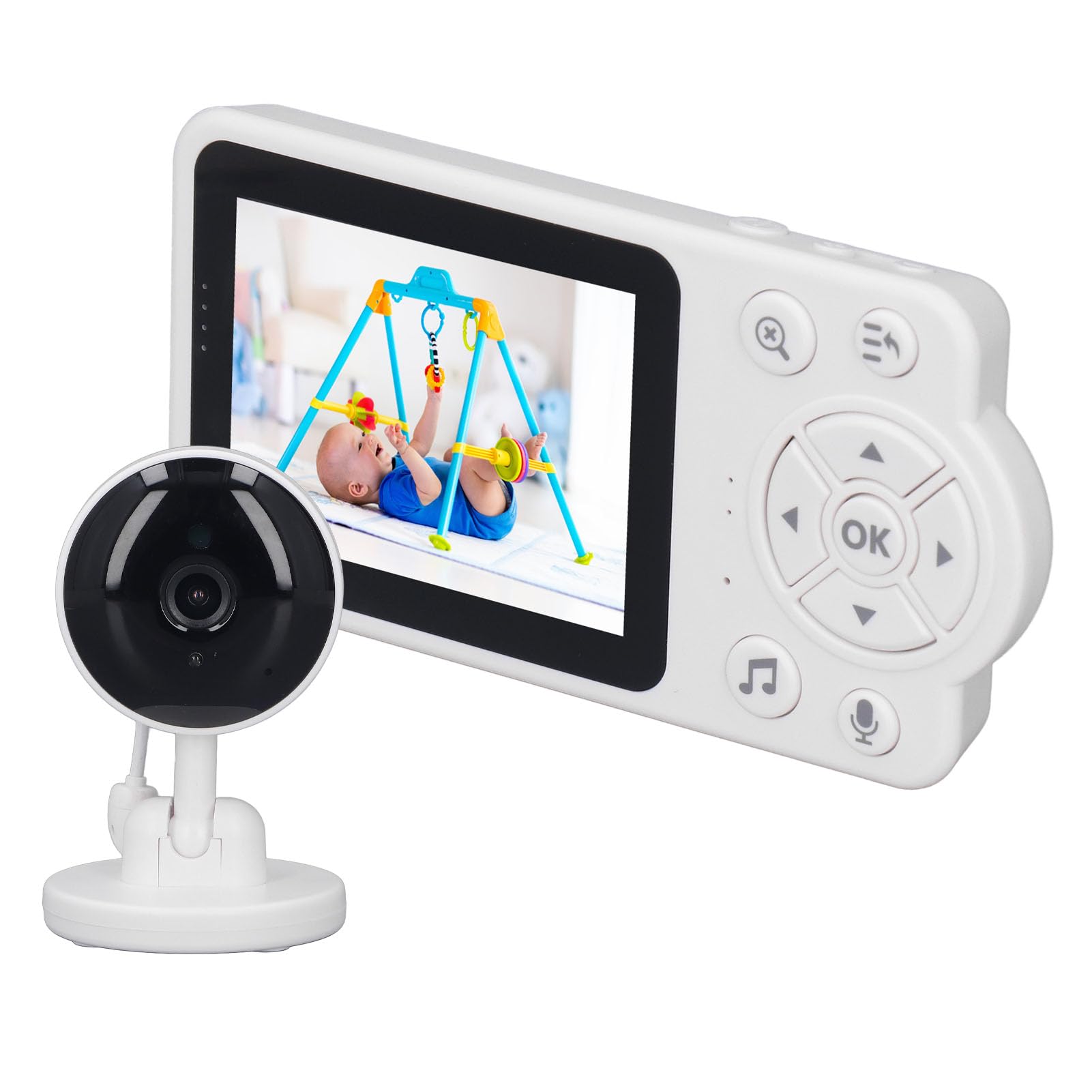 Monitor con Cámara y Audio, Monitor de bebé con Vídeo de Largo Alcance sin WiFi, Visión Nocturna, Conversación Bidireccional, Pantalla de Viaje Portátil de 2,8 Pulgadas (Enchufe
