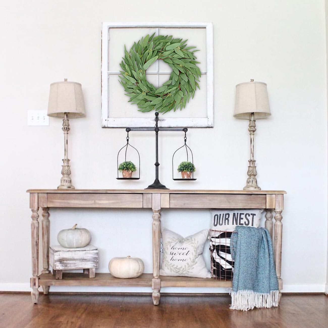 Briful 20'' Artificial Seeded Eucalyptus Wreath for Front Door Outdoor Faux Greenery Wreath Spring Summer Wreaths for Home Room Wall Mantel Rustic Decoration