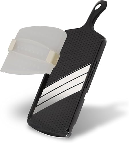 KAKUSEE Mandolina de tres cuchillas, cortador de verduras con protector de dedos, corte de precisión sin esfuerzo y almacenamiento seguro, fabricado