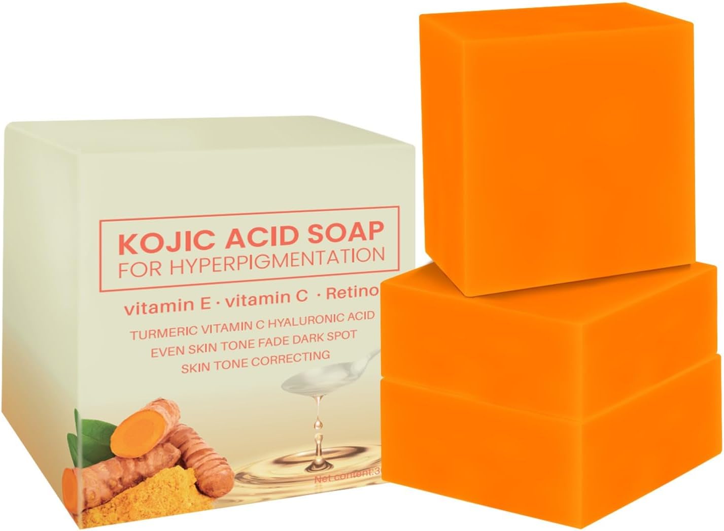 Pack of 3 Kojic Acid Soap, Turmeric Soap for Face and Body, Deep
