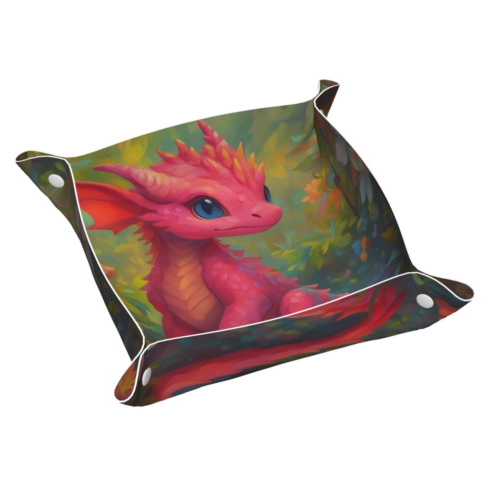 HLBSDM Charming Pink Dragon Tray Men's Leather Valet Parking Portable Entrance Trays Bedside Storage Box
