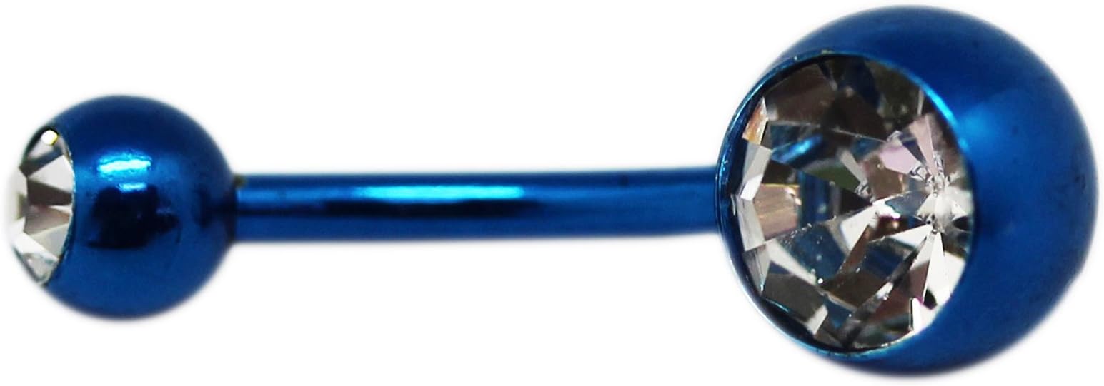 Metallic Blue Charm Navel Ring with Large Rhinestone (1.6 mm, 14 Gauge)