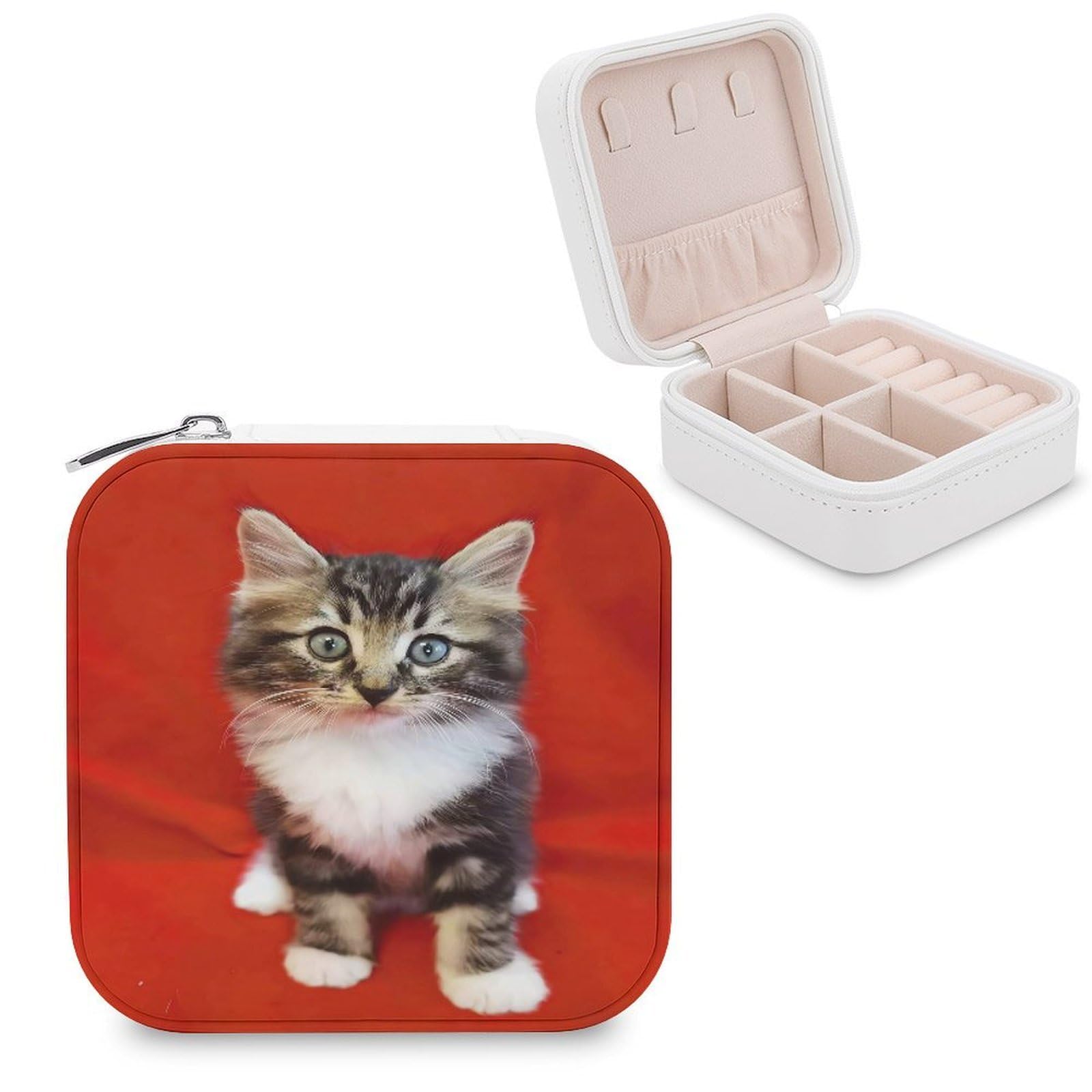 FekiLoot Cat Jewelry Case Leather Jewelry Organizer Travel Jewelry Case Portable Small Jewelry Box Mini Display Storage Box Trinket Organizer for Ring Earring Necklace