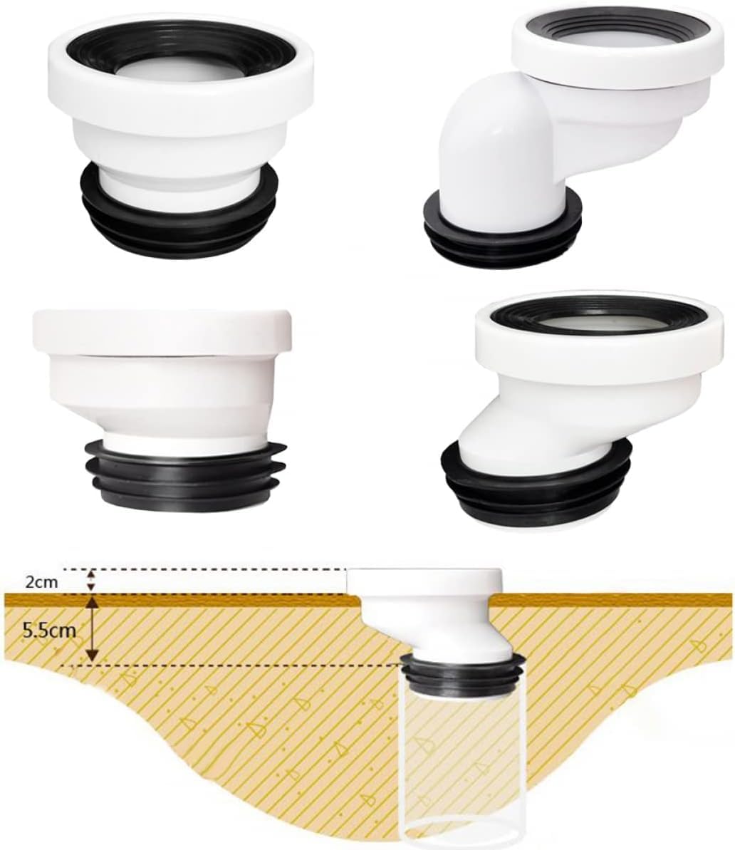 Tuyau de raccordement pour WC offset de 2 cm, buse rigide pour tuyau de vidange WC à angle excentrique en plastique, drain droit, excentrique, raccord de raccordement WC