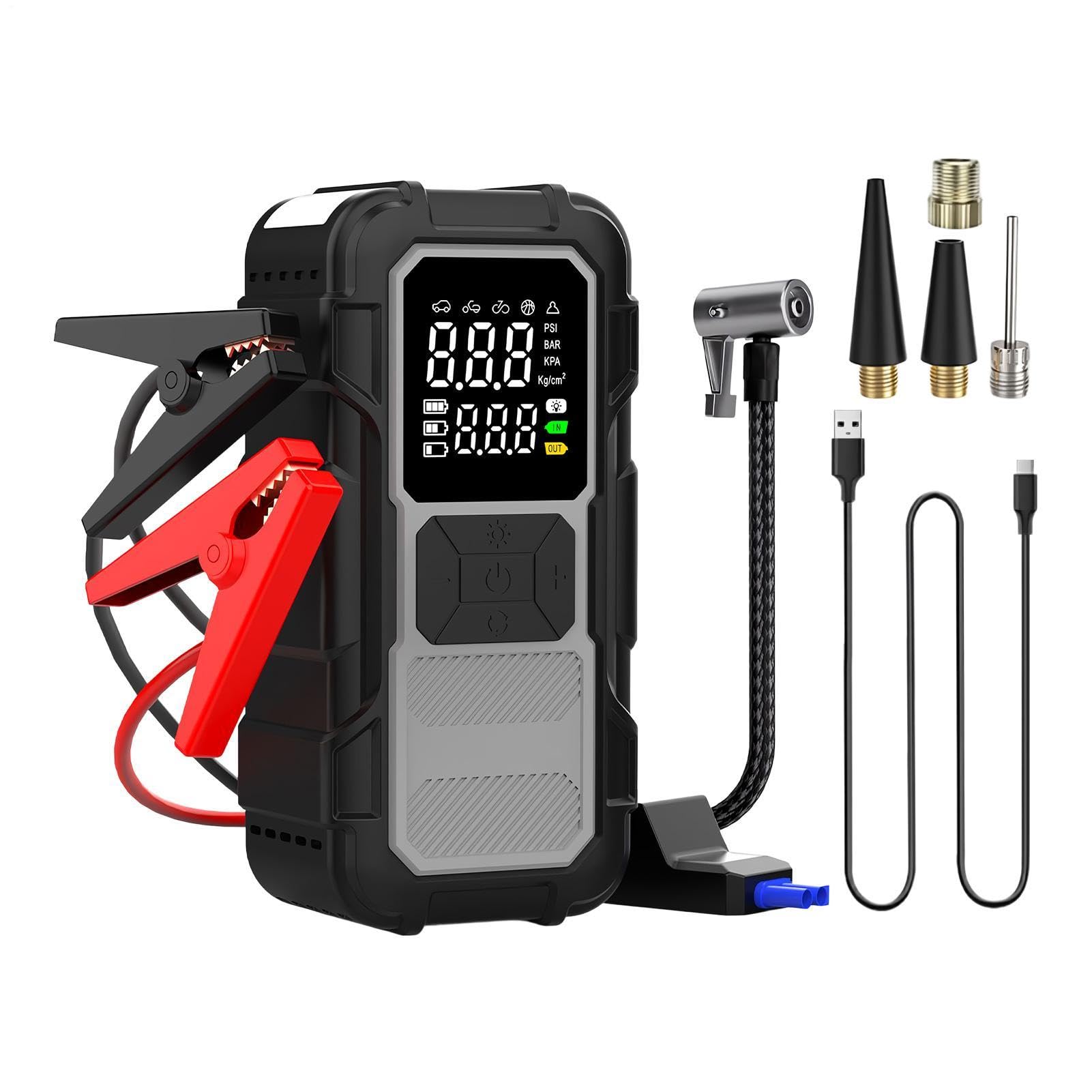 Generico Avviatore di Emergenza per Auto 4000A con Cavi | Batteria di Avviamento Veicoli con Compressore d'Aria Per Professionisti, Autisti, Guida Quotidiana, Viaggi Lunghi, Strada