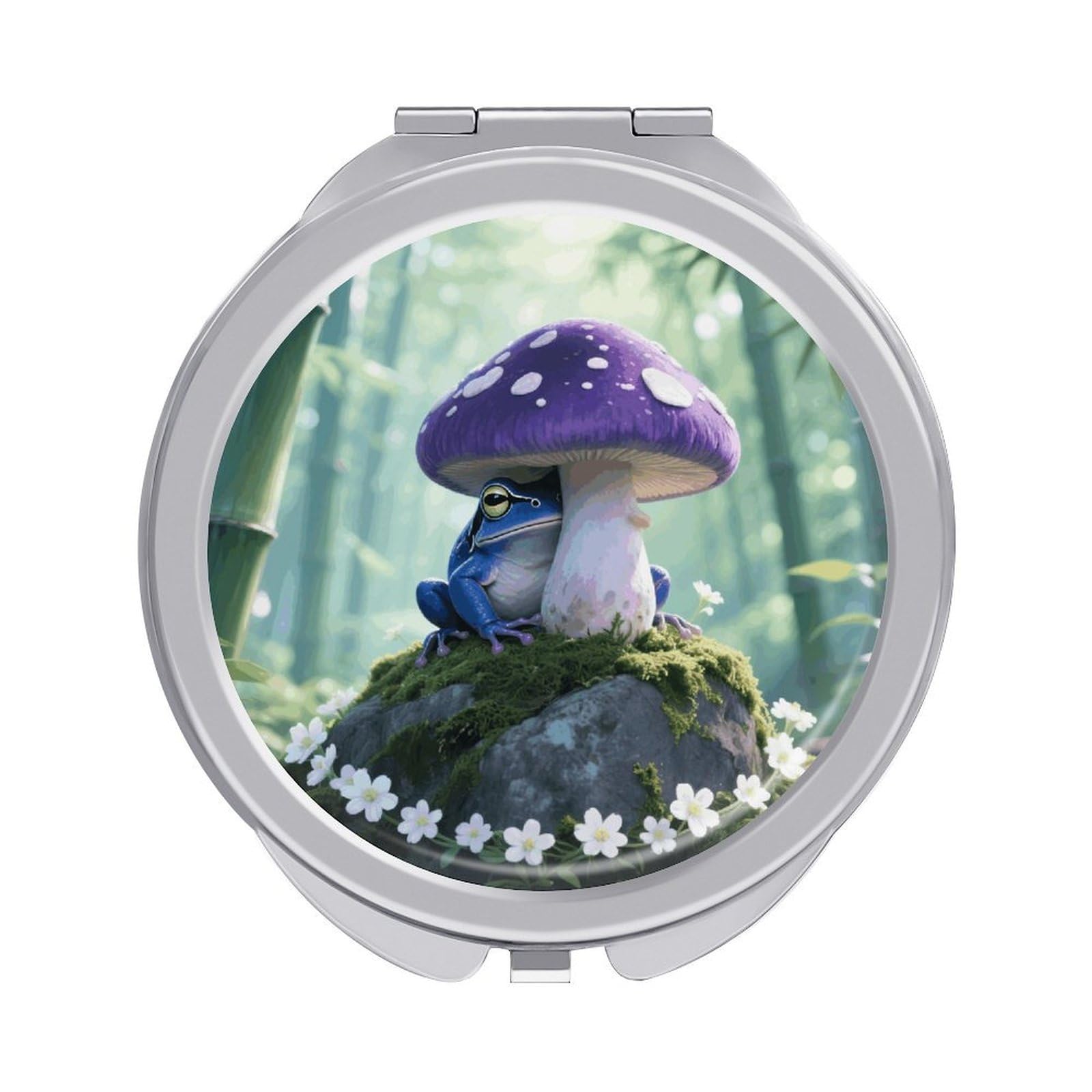 VstaDank Frog Mushroom Aesthetic Makeup Mirror Beautiful Compact Makeup Mirror Silver Mirrors Surface Folding Makeups Lightweight Travel Makeups Mirrors for Suitable Handbag and Purses