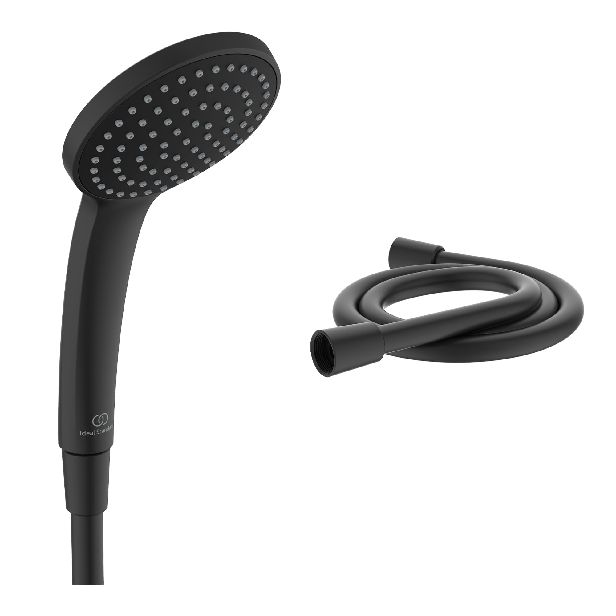 Juego de ducha de mano Ideal Standard Alero, compuesto por ducha de mano de 1 función y flexo de ducha (1250 mm), cabezal de ducha ahorrador de agua, conexión universal G-1/2 – Negro Mate
