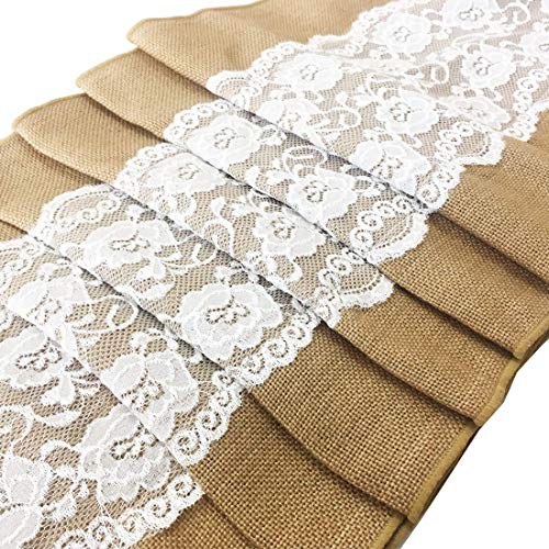 Warehouseshop WSS - Chemin de table en toile de jute et dentelle pour mariage, fête, évènement, festival, style rustique, 300 x 30 cm
