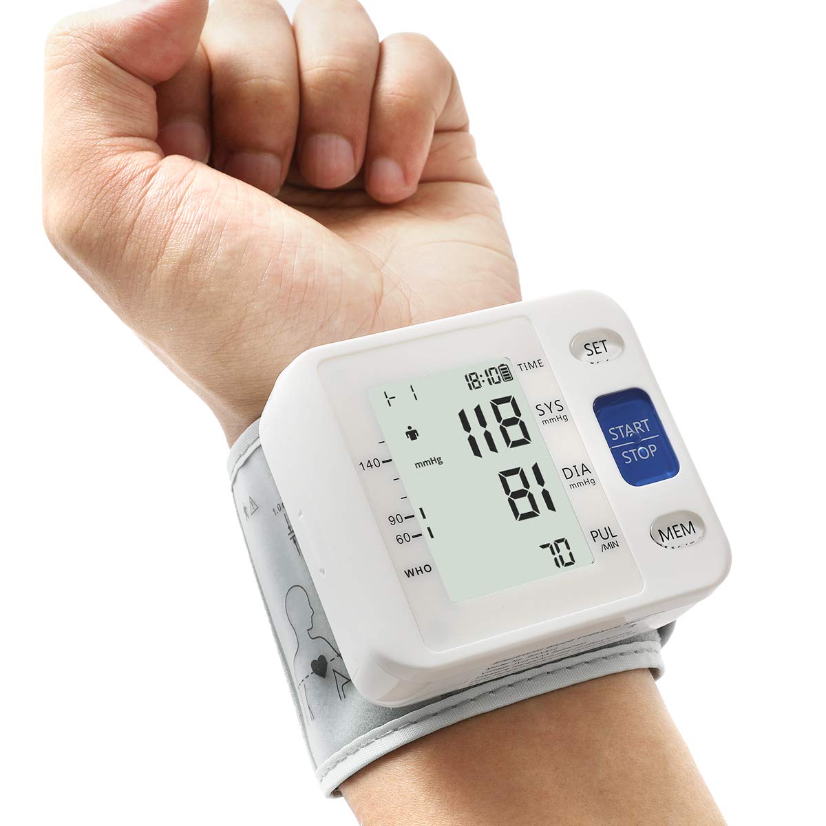 ARSIMAI Blood Pressure Monitor - Wrist Accurate Automatic High Blood Pressure Monitors Portable LCD Screen with Storage Case and Adjustable Cuff Powered by Battery - White