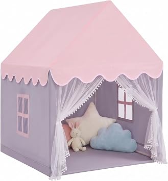 SISTICKER Kids Tents Indoor for Girls, Toddler Play Tent Large Fairy Playhouse for Baby Inside Princess Castle House Child Teepee Gift Toys Gray