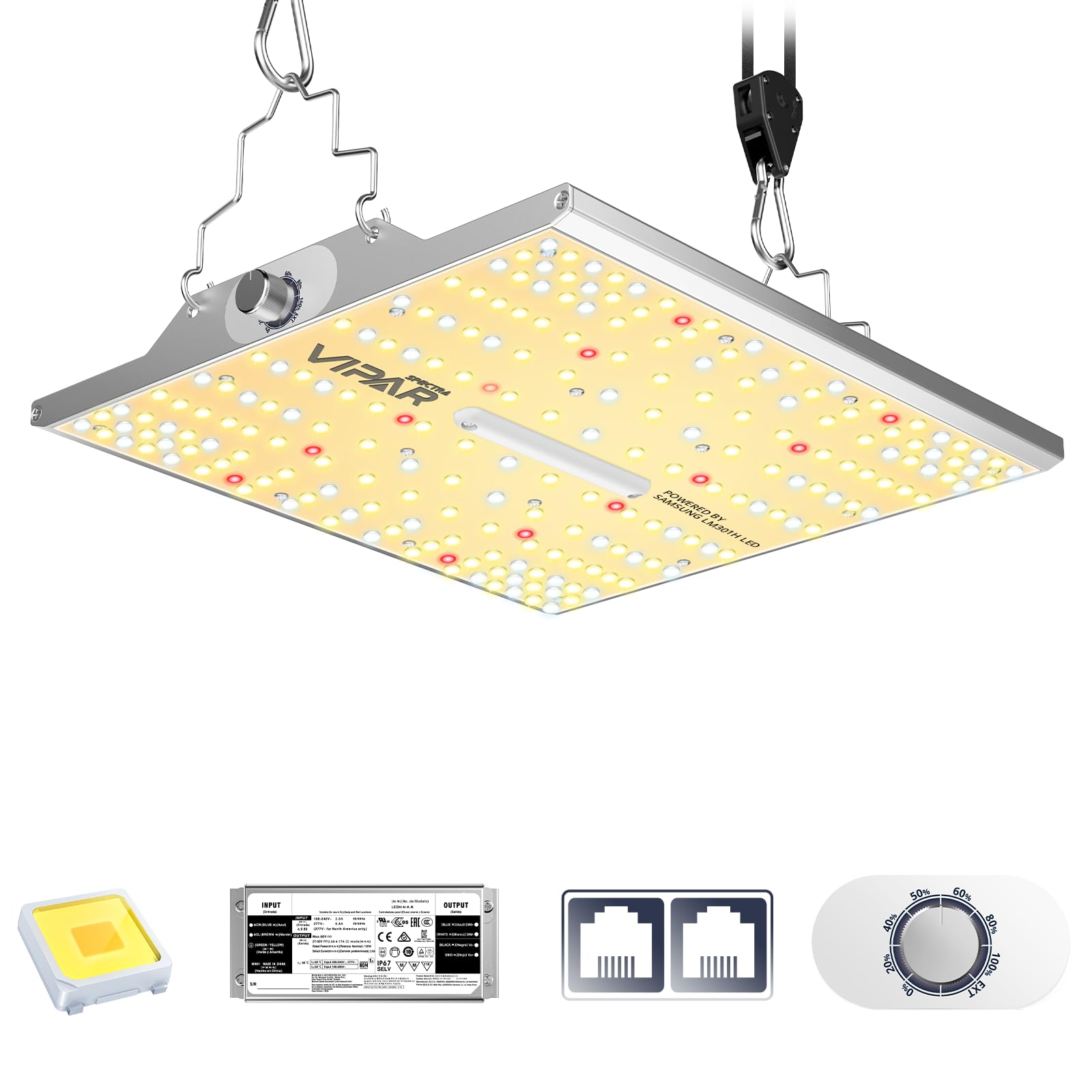 VIPARSPECTRA LED Grow Lampe, Pflanzenlampe Led Vollspektrum, Pflanzenlampen LED Grow Light, sonnenähnlichem und Dimmen 0%-100% für Gewächshaus Zimmerpflanzen Sämling Gemüse Blüte für Growzelt