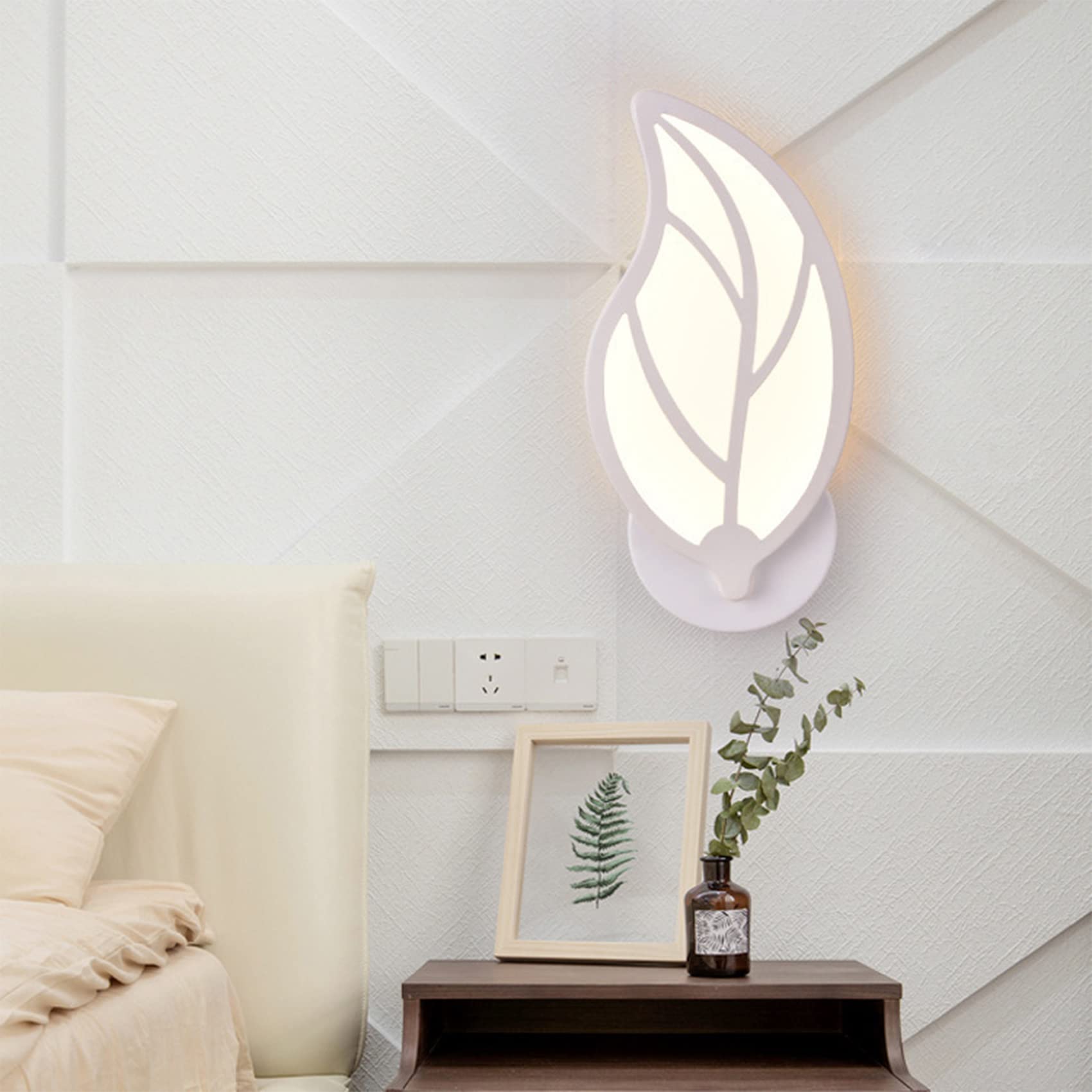 12W Wandleuchte Innen, Acryl Wandlampe Innen, Blatt Design Weiße LED Wandleuchte, Wandleuchte Kinderzimmer, Wandlampe Modern für Wohnzimmer, Schlafzimmer, Nachttisch (Dreifarbiges Licht)