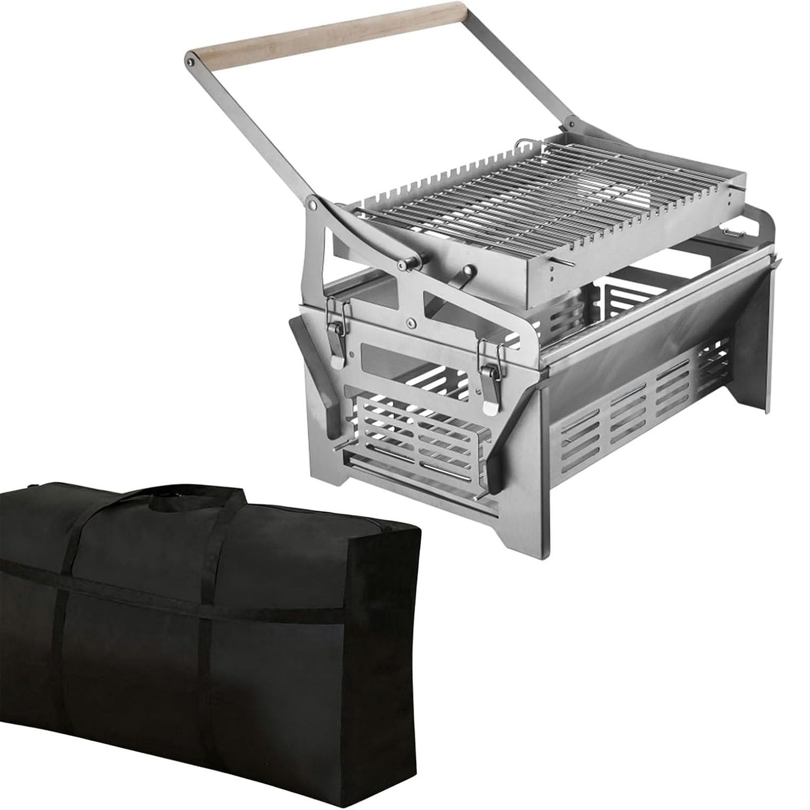 PioMue 360° Rotating BBQ Cooking Grid, Stainless Steel Flipping Grill for Outdoor Camping Picnics Beach Party, Charcoal Barbecue Grill,Detachable Barbecue Grill