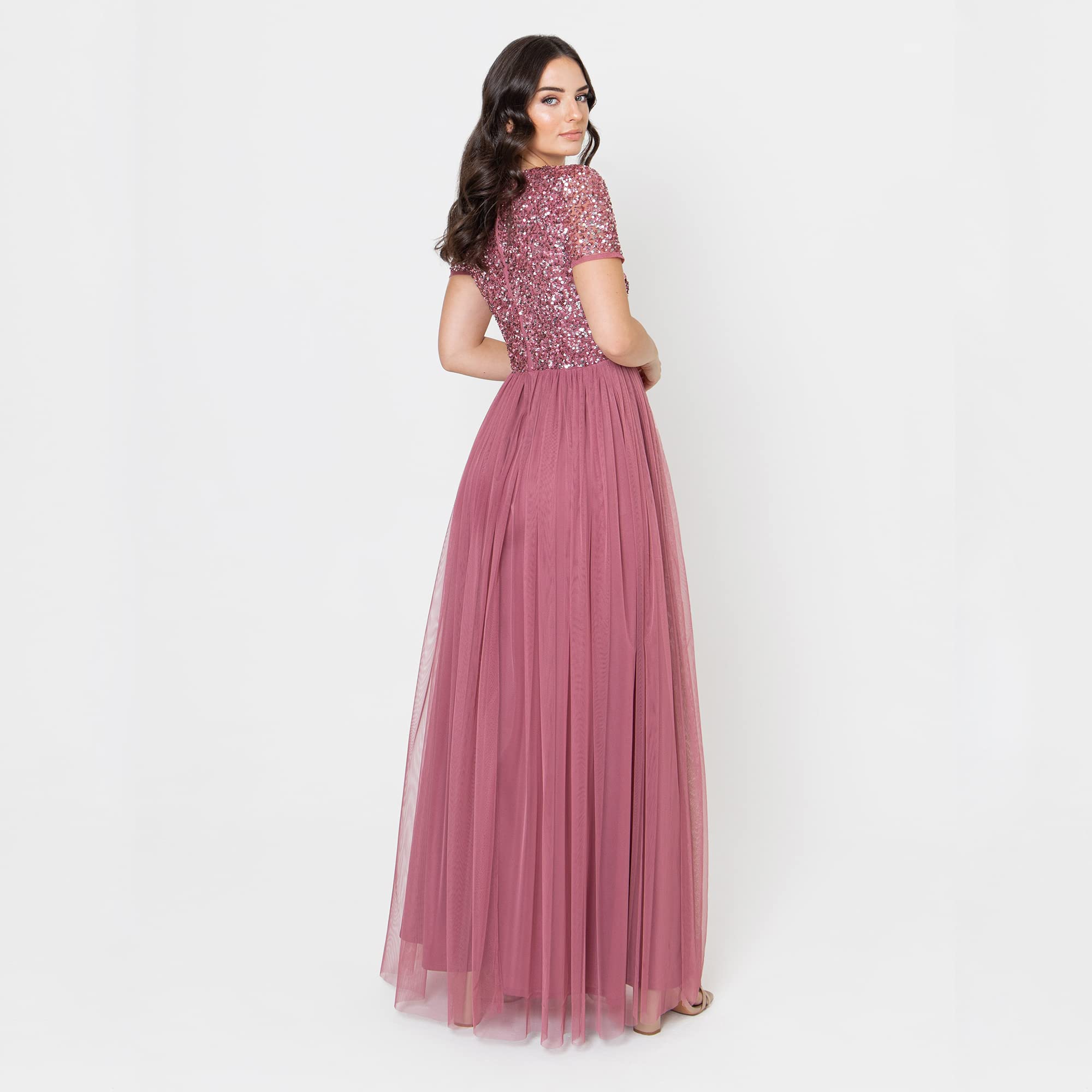 Maya Deluxe Damen Women's V Neckline Embellished Neck Maxi Dress Short Sleeve Empire Waist Prom Graduation Bridesmaid Wedding Guest Brautjungfernkleid – Bild 6