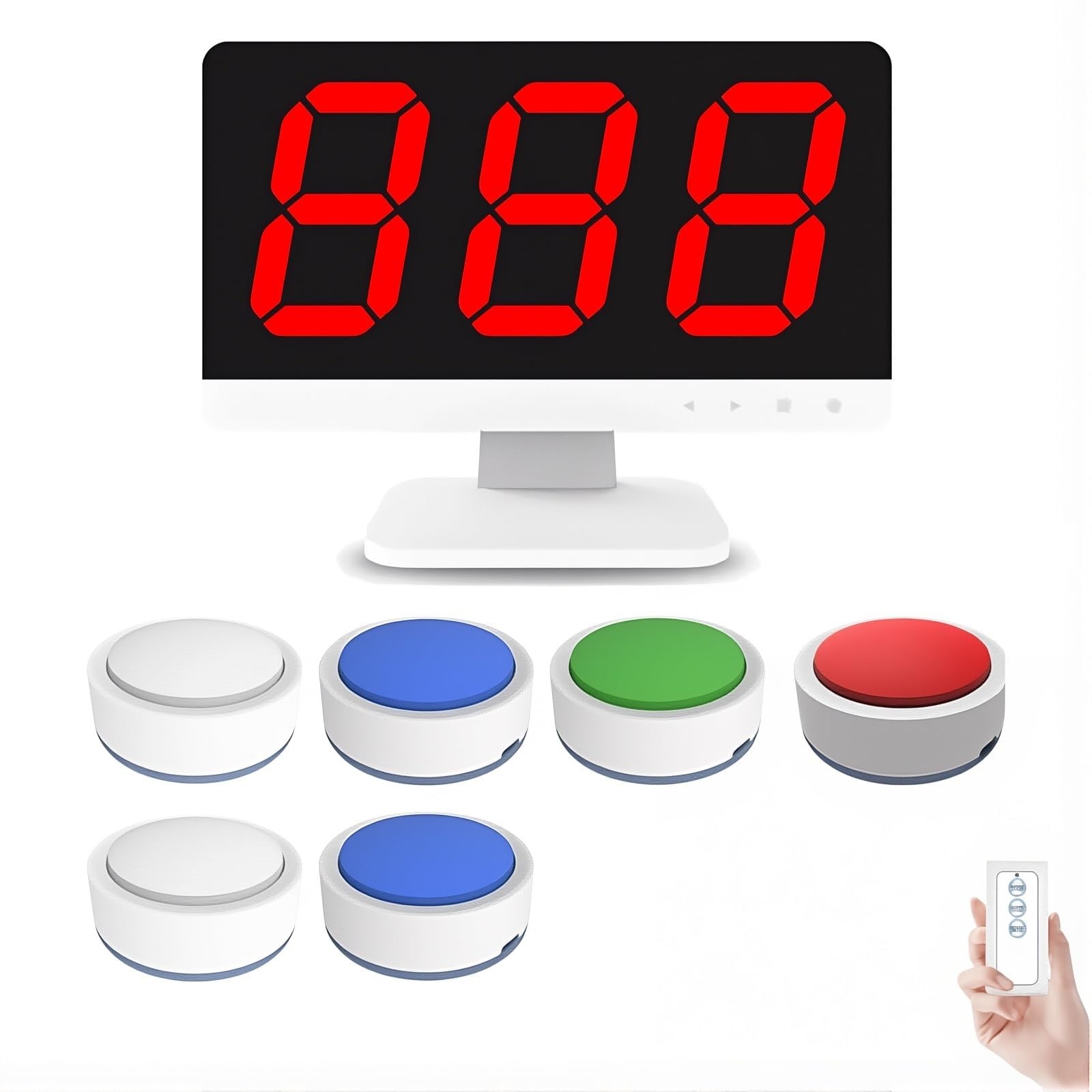 Kabelloses Quizspielsystem mit 10 Summern und Monitor, Quizspiel-Summersystem mit großer Reichweite, 4 LED-Statusfarben und 3 Antwortmodi für Schulwettbewerbe, 6 Gruppen