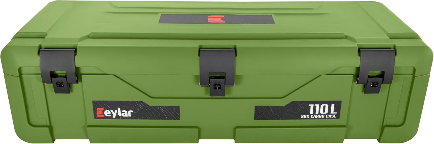 SRX-110 Overlanding Cargo Case – 110L Waterproof Storage Box for Camping, Off-Road & Truck Bed Gear – Heavy-Duty Lockable Storage with Gas Strut Lid, Stackable Design & Interior Organizer Tray (Green)