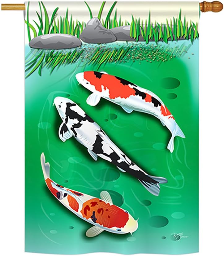 Breeze Decor - Koi Fish Coastal - Everyday Sea Animals Impressions Decorative Vertical House Flag 28" x 40" Printed In USA