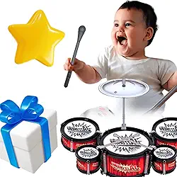 Mini bateria infantil musical Jazz Drum brinquedo Instrumento musical tambores + baquetas + prato educativo Registro INMETRO crianças 1 2 3 anos menino menina 12 24 meses