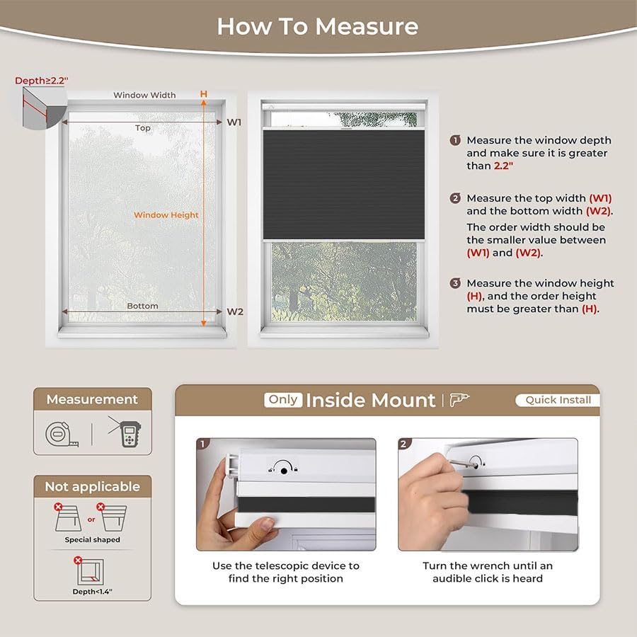 A Fully-encompassing, Cordless, top-Down/Bottom-up Cellular Shade Curtain, Suitable for Indoor Blinds.Window Blinds Blackout