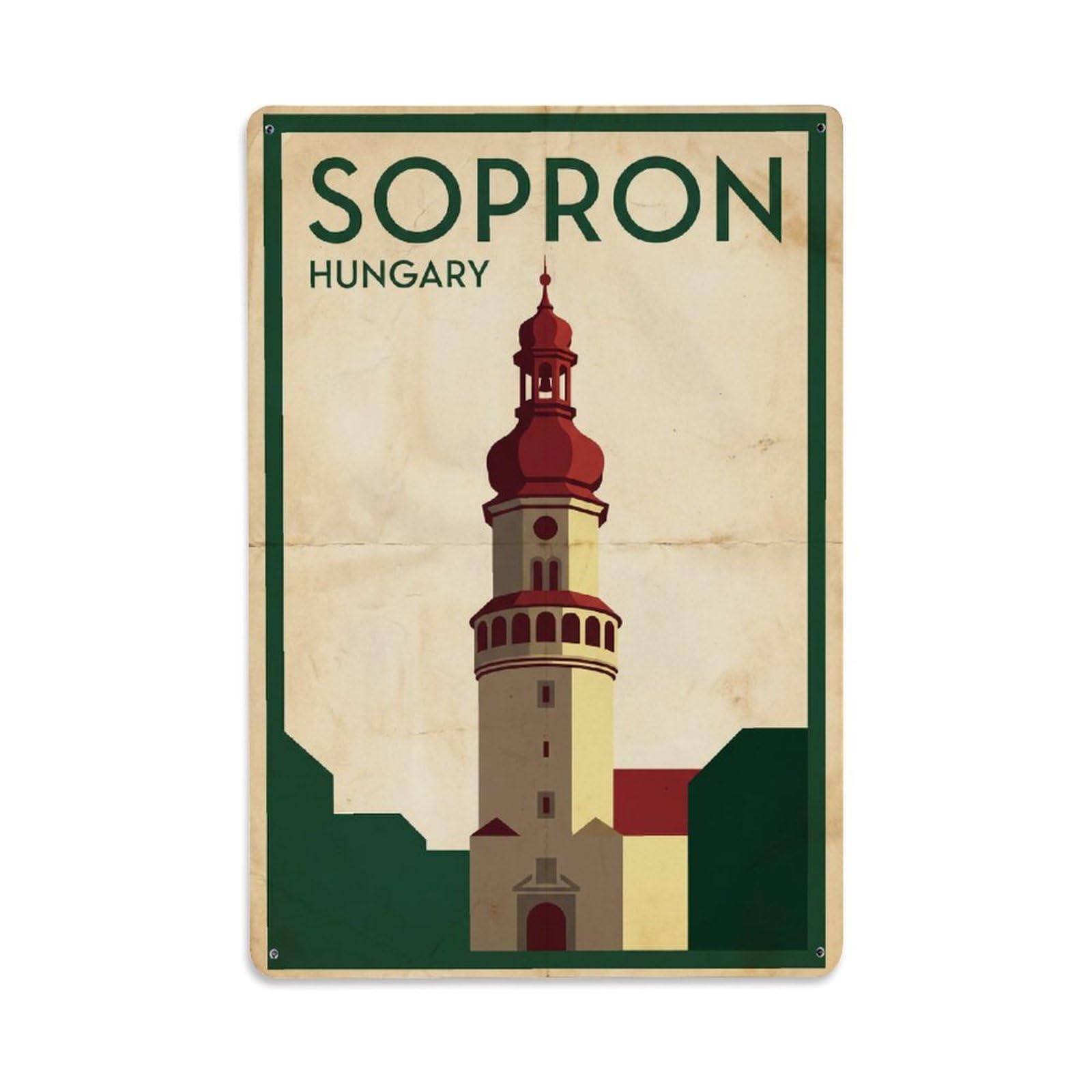 Retro Hungary Sopron Travel Metal Tin Sign Plaque Wall Decor for Cafe, Club Bar, Office, Garden Metal Poster 8x12Inch