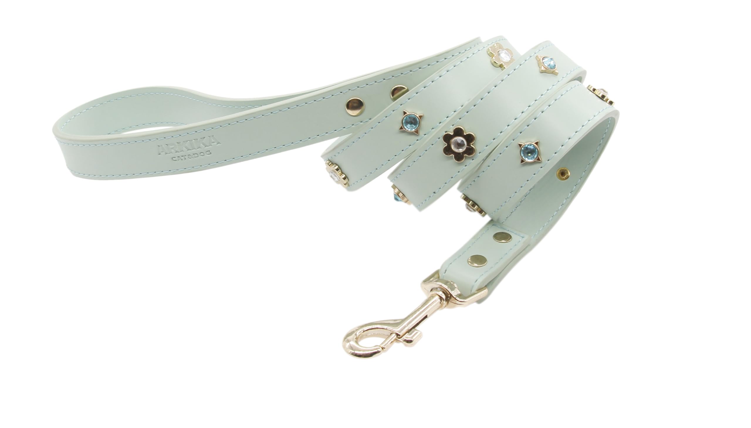PU Leather Rhinestone Pet Leash - Green Leather Dog Leash - Soft, Padded & Comfortable for Female Dogs and Cats, Stylish for Walking & Running,