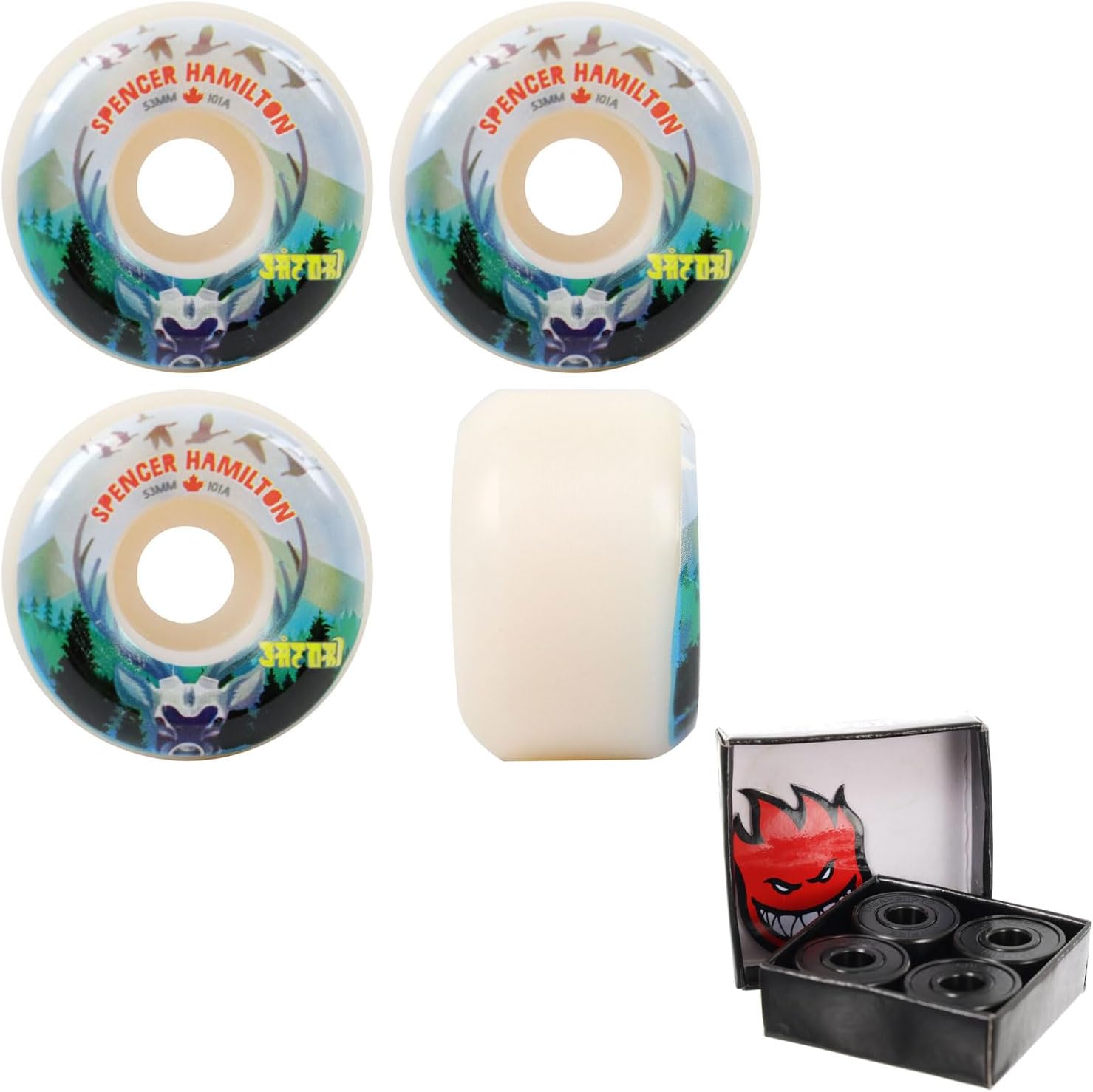 Satori Skateboard Wheels 53mm Spencer Hamilton Canada 101A with Spitfire Bearings