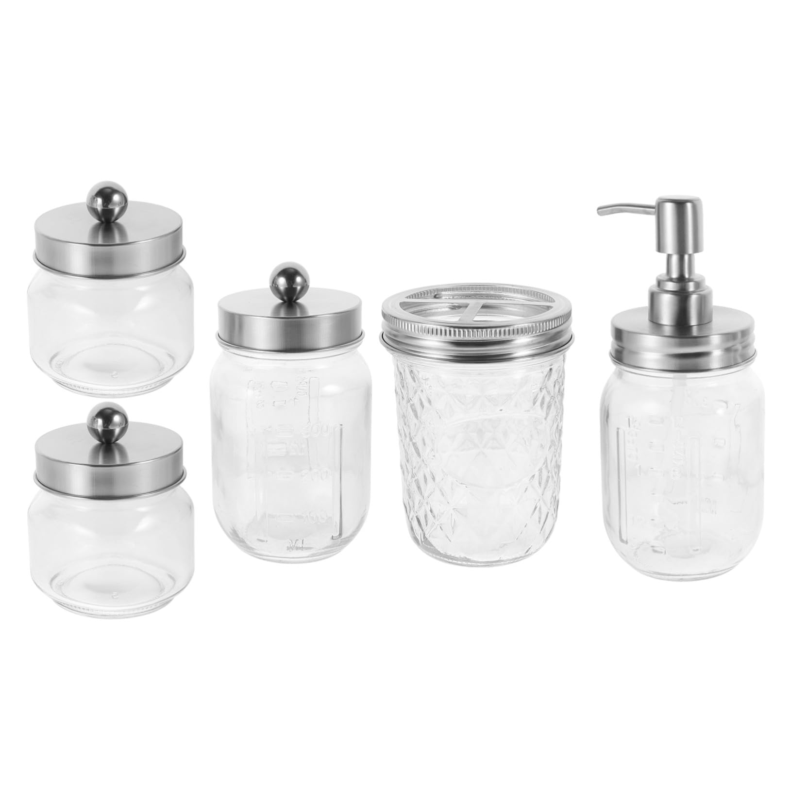Conjunto Accesorios Baño 5 Piezas Tarros de Vidrio | Abs y Acero Inoxidable, Almacenamiento Portátil, para Baño y Obsequio de Inauguración