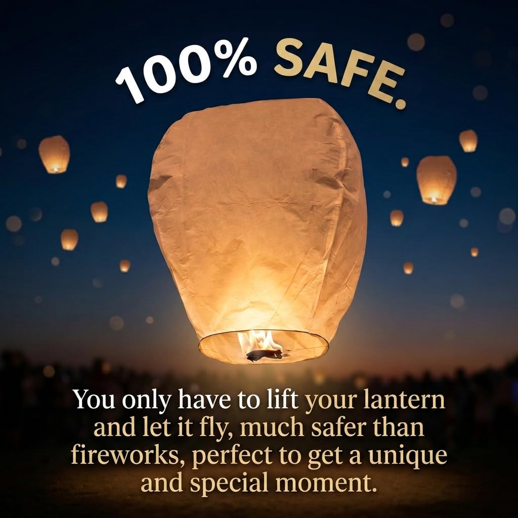 Ediesi, Lanterne Cinesi Volanti, 10 Pezzi, 100% Biodegradabile, di Carta, Bianco, Sky Lanterns, con un Pennarello per Scrivere i Desideri