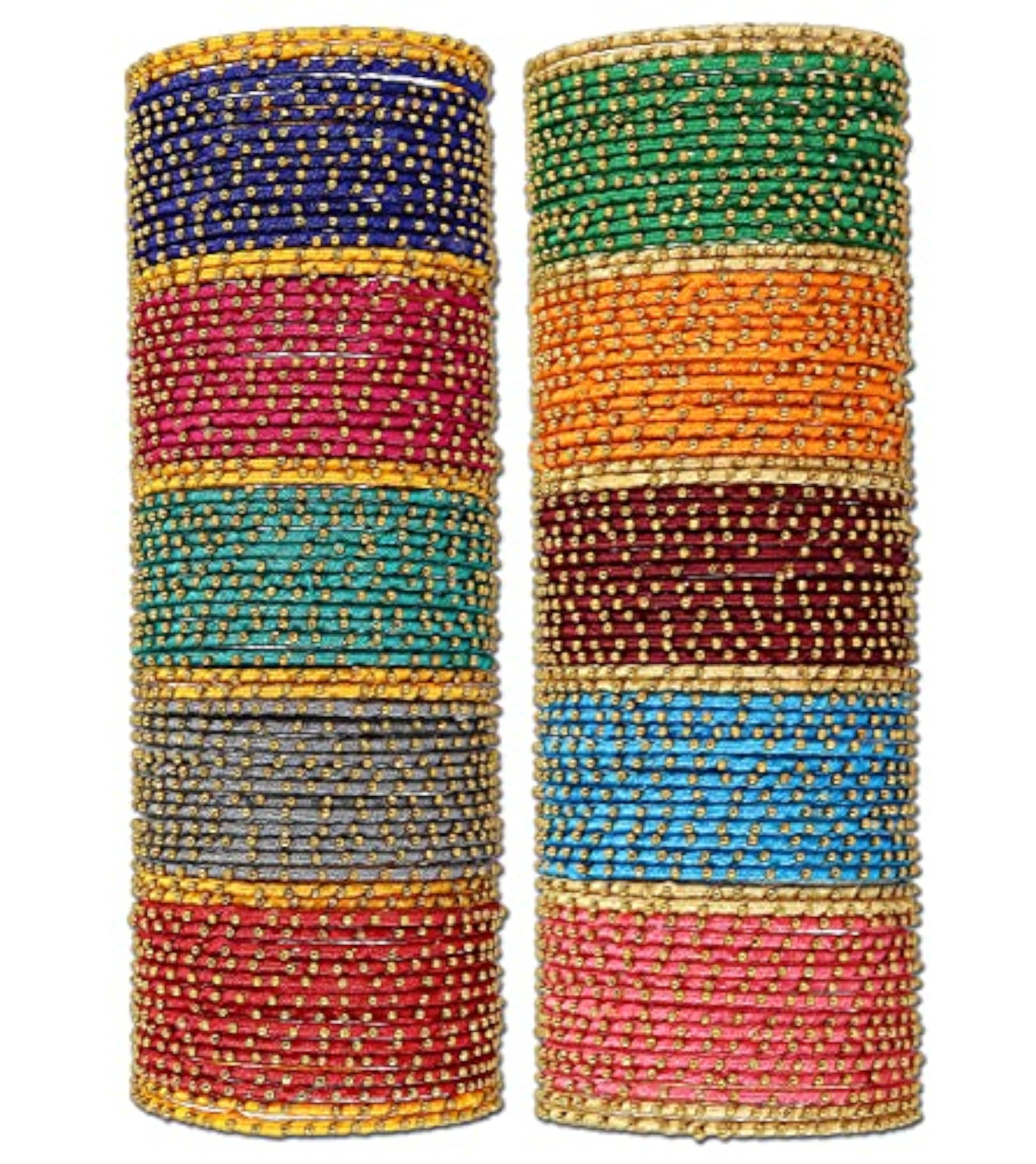 Women's Silk Thread Linked Ball Stone Glossy Finished Bangle Set, Pack of 144