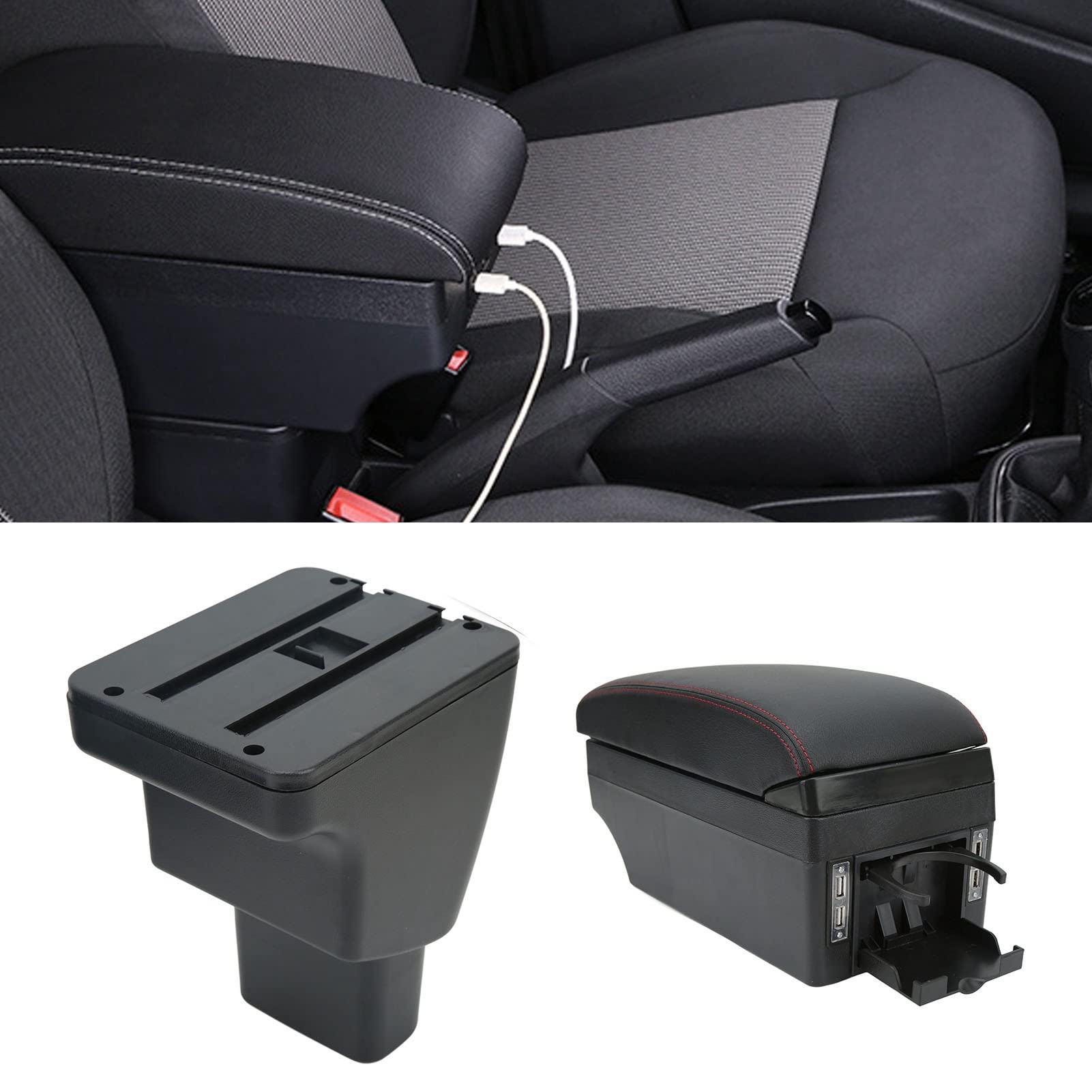 RiToEasysports Scatola per Braccioli Scatola Portaoggetti per Console Centrale in ABS e Pelle PU con 7 Porte USB Organizer e Supporto per Bracciolo di Ricambio per I10 per Uso Quotidiano nella Guida