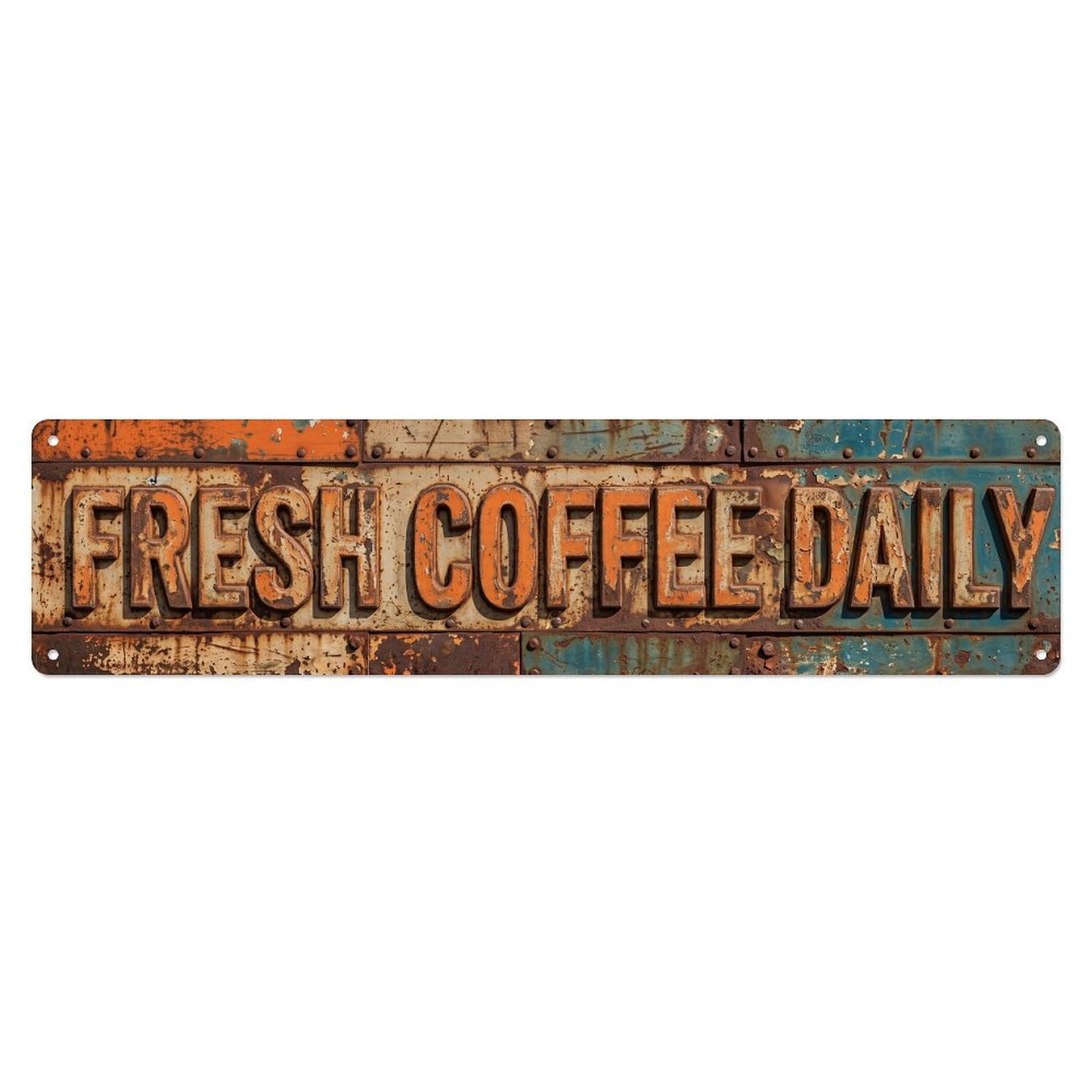 Fresh Coffee Daily Industrial Metal Tin Sign