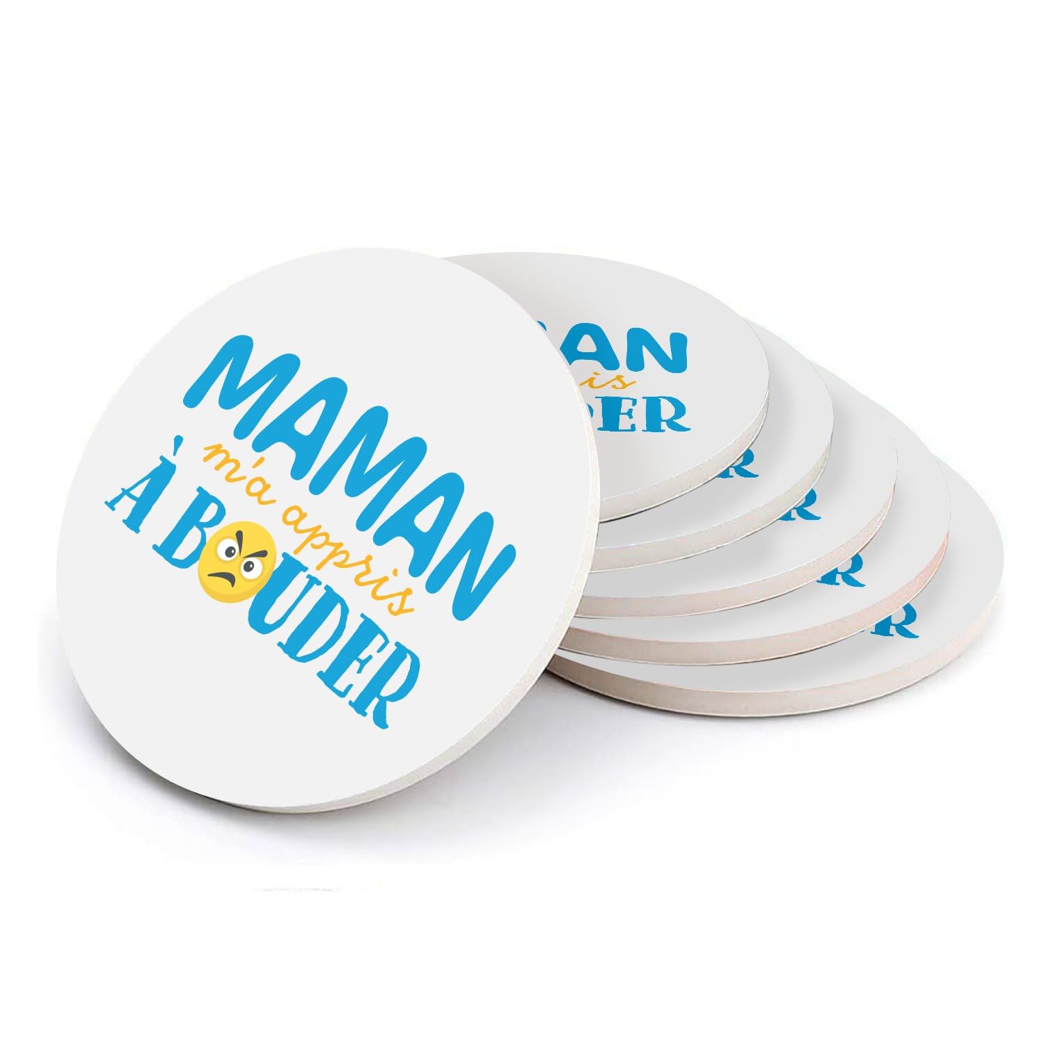 Sous verre ronds en céramique blague humour idée cadeau maman