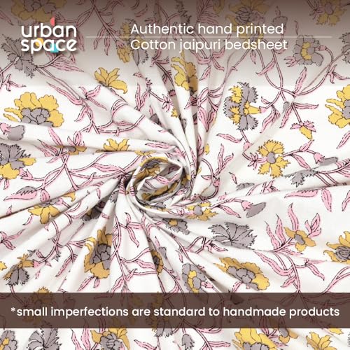 Image of Urban Space 100% Cotton Jaipuri Handblock Printed Double Size Bedsheet with 2 Pillow Covers, 200 TC Cotton Double Bedsheet (90 x 100 Inches, Jagmandir Pink)