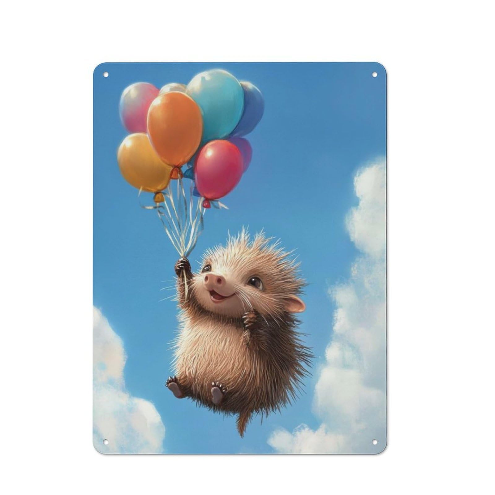 Junmoney Hedgehog Balloon Flight Rustic Tin Sign 40X30cm For Garden Room Or Summerhouse, New-Space Wall Decor For Garden Room Decor Fans
