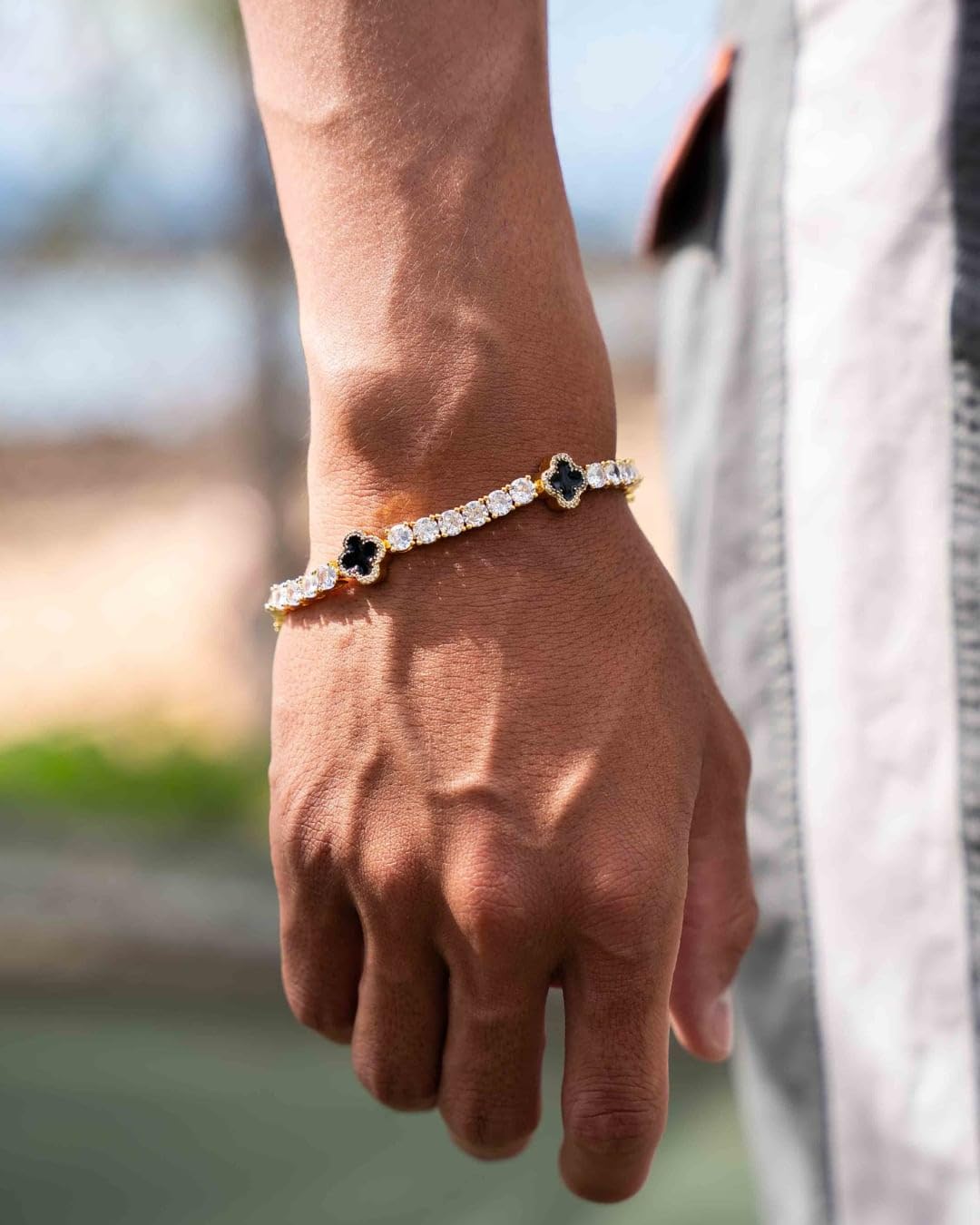 LuxeFlex 4mm Iced Out Four Leaf Tennis Bracelet, White Gold Plated with 5A Zircon Stones, Handmade exquisite Hip Hop Jewelry, Perfect Unisex Gift - Image 3