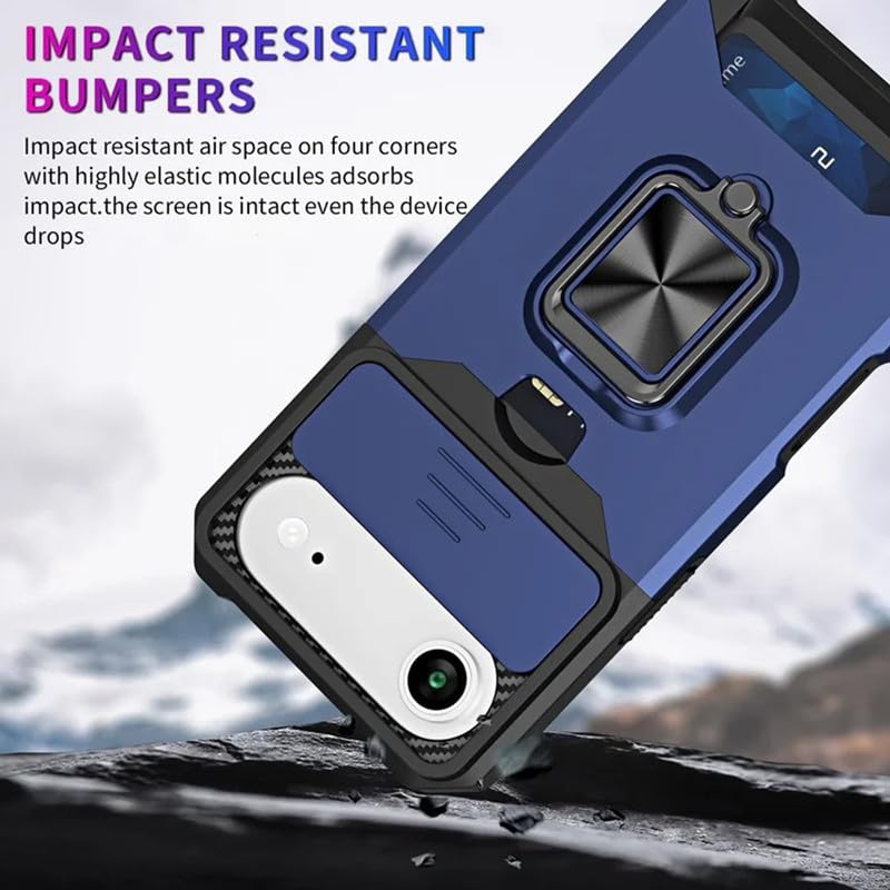 Image of LuxuryKase Shockproof Armor Case for iPhone Air | Slide Camera Cover | Hidden Card Slot | Rotating Ring Kickstand | Magnetic Car Mount Support | Military Grade Protection - Blue