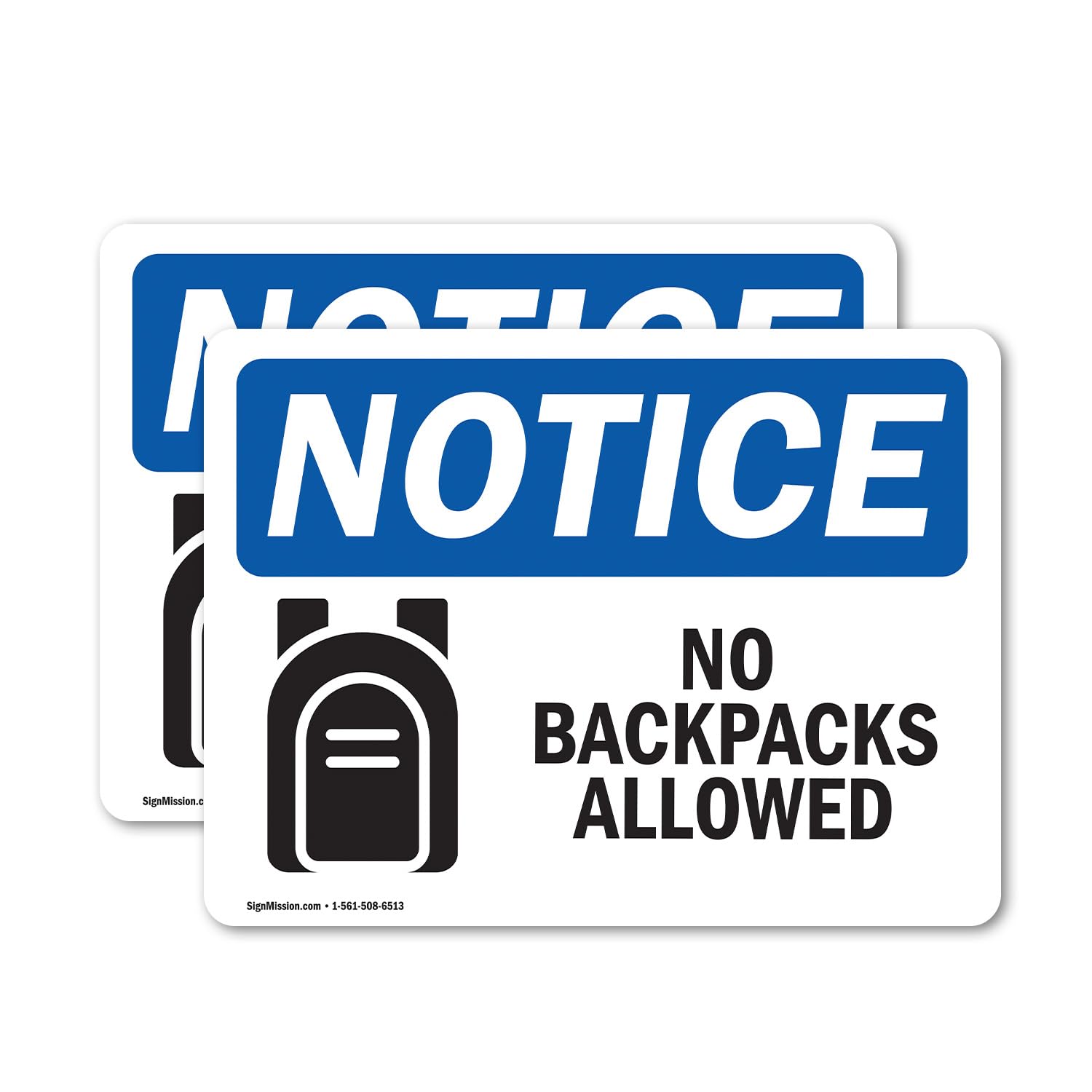 (2 Pack) No Backpacks Allowed Sign With Symbol OSHA Notice Sign 5 Inch X 3.5 Inch Vinyl Label Decal Sticker Weather Resistant, UV Protected for