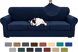 XINEAGE 2025 New 4 Pieces Extra Large Couch Covers for 3 Cushion Sofa Super Stretch Sofa Cover for 3 Large Seat Cushion Universal Slip Cover for Living Room (Navy Blue), 91"-110"(3 Cushions)