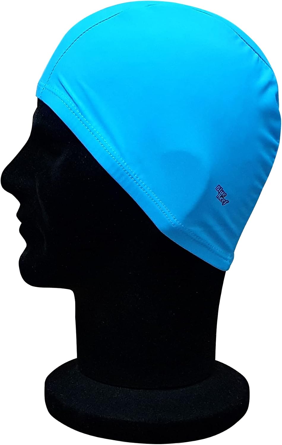 Blue Reef Elasticated Spandex Stretchy Anti Tear Easy Fit Plain Non Waterproof Deluxe Pull On Swimming Hat Swim Cap One Size Suitable For All Ages 3+ Years (Blue)