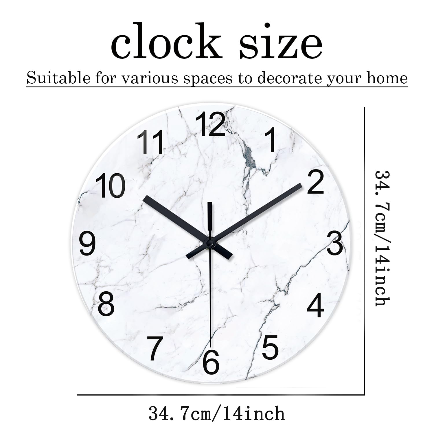 Modren Weiße Marmor-Glas-Wanduhren, batteriebetrieben, 35,6 cm, abstrakte dekorative Wanduhren, rund, minimalistisch, geräuschlos, Wanduhr für Wohnzimmer