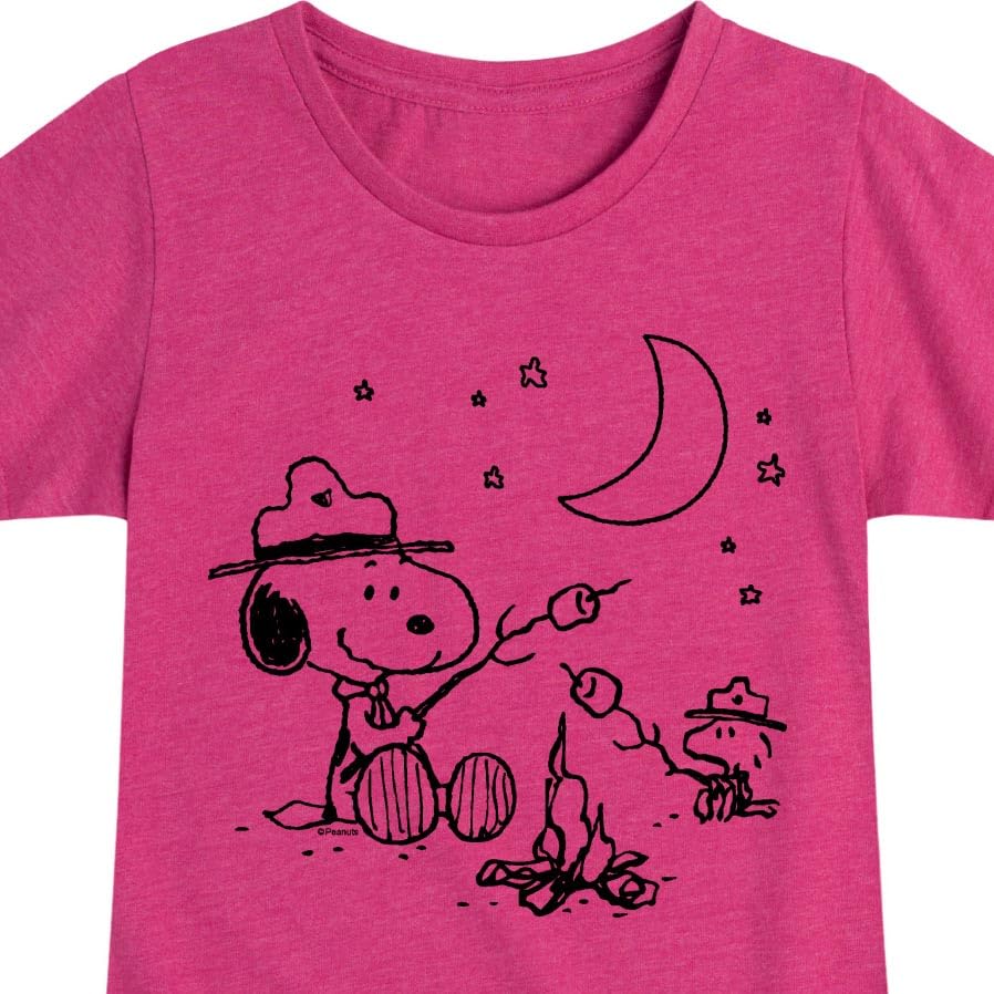 HYBRID APPAREL - Peanuts - Snooping Camping - Toddler and Youth Girls Short Sleeve Graphic T-Shirt - Size Small Heather Fuchsia3