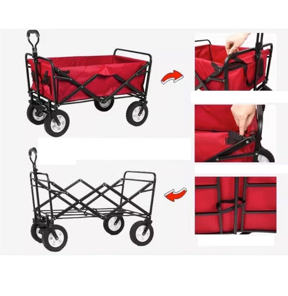 Carrito utilitario plegable para exteriores con ruedas anchas todo terreno, portátil, conveniente para camping, playa, deportes, compras, diseño plegable para un fácil transporte
