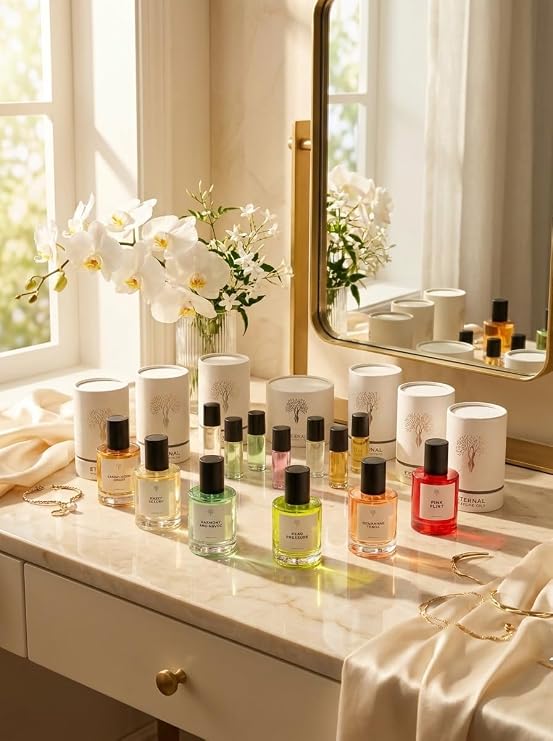 Eternal perfume oils Perfume Gift Set for Women & Men 13 Piece Collection with 6 x 30ml Perfume Oils and 7 x 3ml Mini Travel Size Roll on Samples Long Lasting Perfume Set Alcohol Free Fragrances