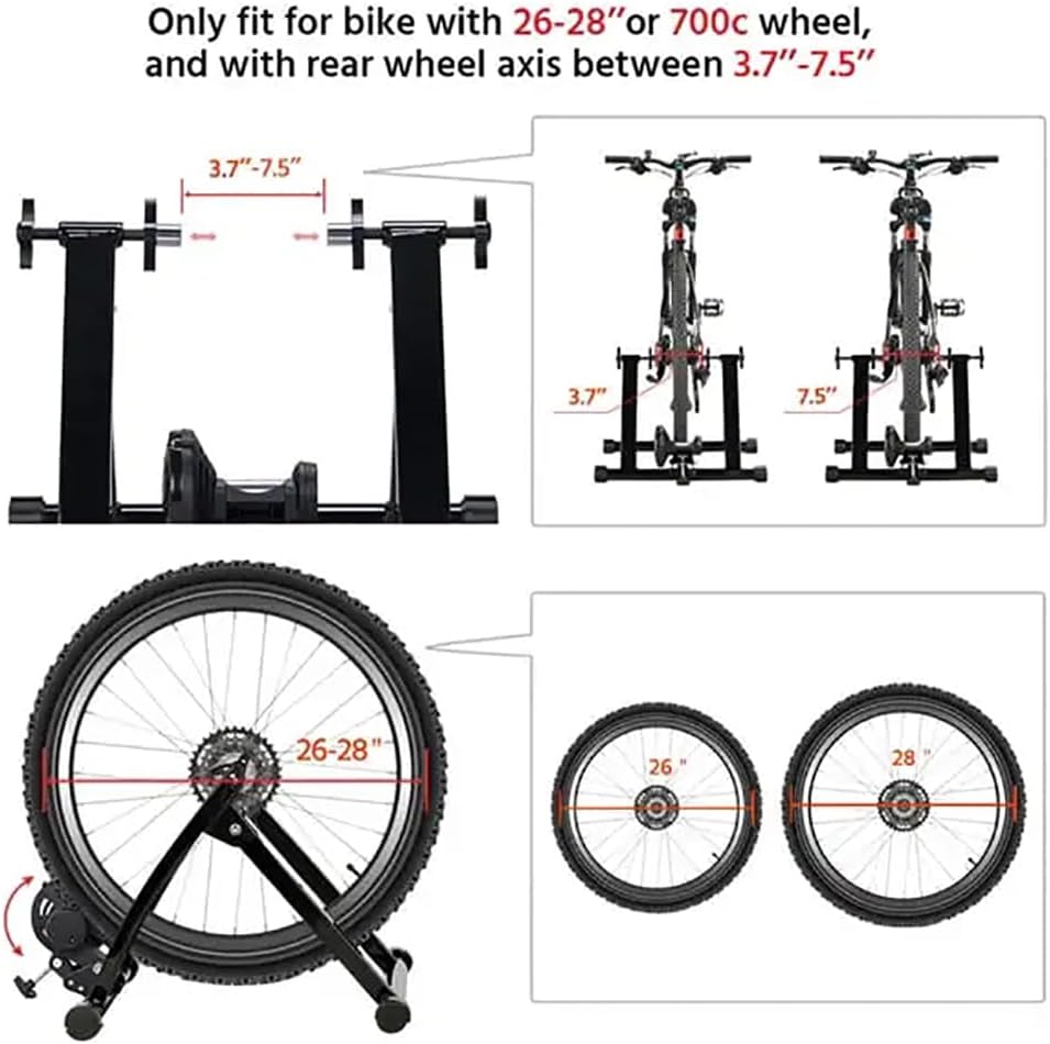 Home Bike Trainer, Bike Trainer Stand for Indoor Riding with Magnetic Resistance, Steel Bicycle Exercise Magnetic Stand for 26-28" Wheels with Front Wheel Riser, Noise Reduction